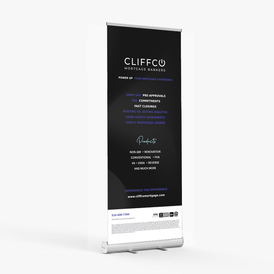 Cliffco Retractable Banner 33" by 81" Including Stand